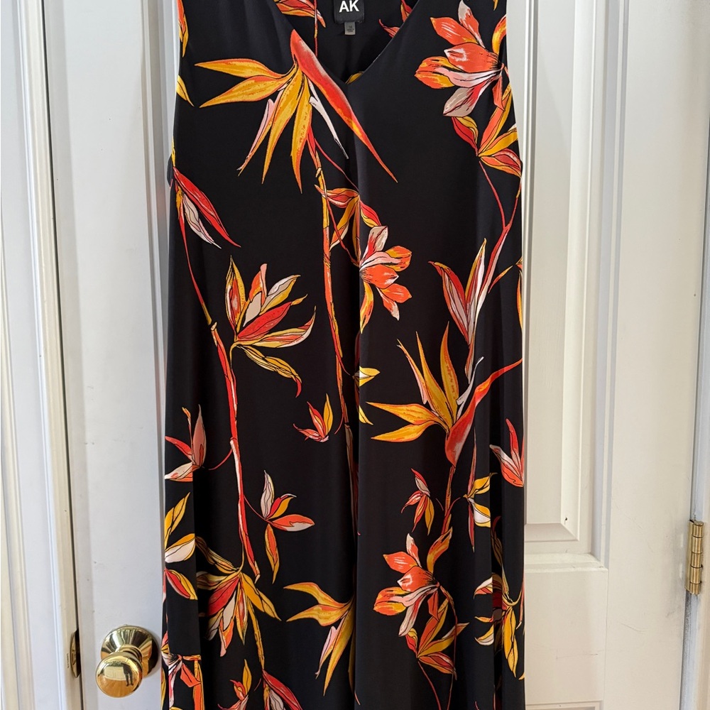Anne Klein Black Maxi Dress with Orange and Yellow Floral